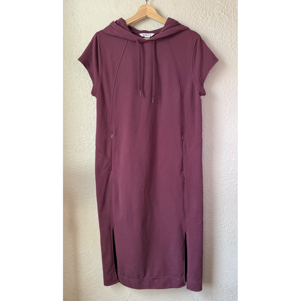 Athleta Aubergine Hooded‎ Sweatshirt Dress Zip Pockets Small